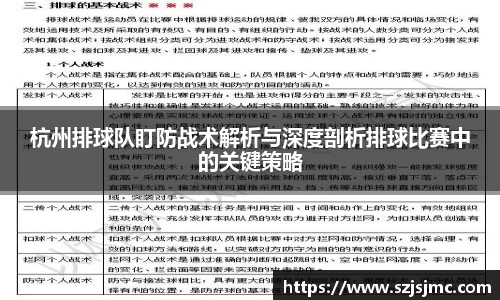 杭州排球队盯防战术解析与深度剖析排球比赛中的关键策略